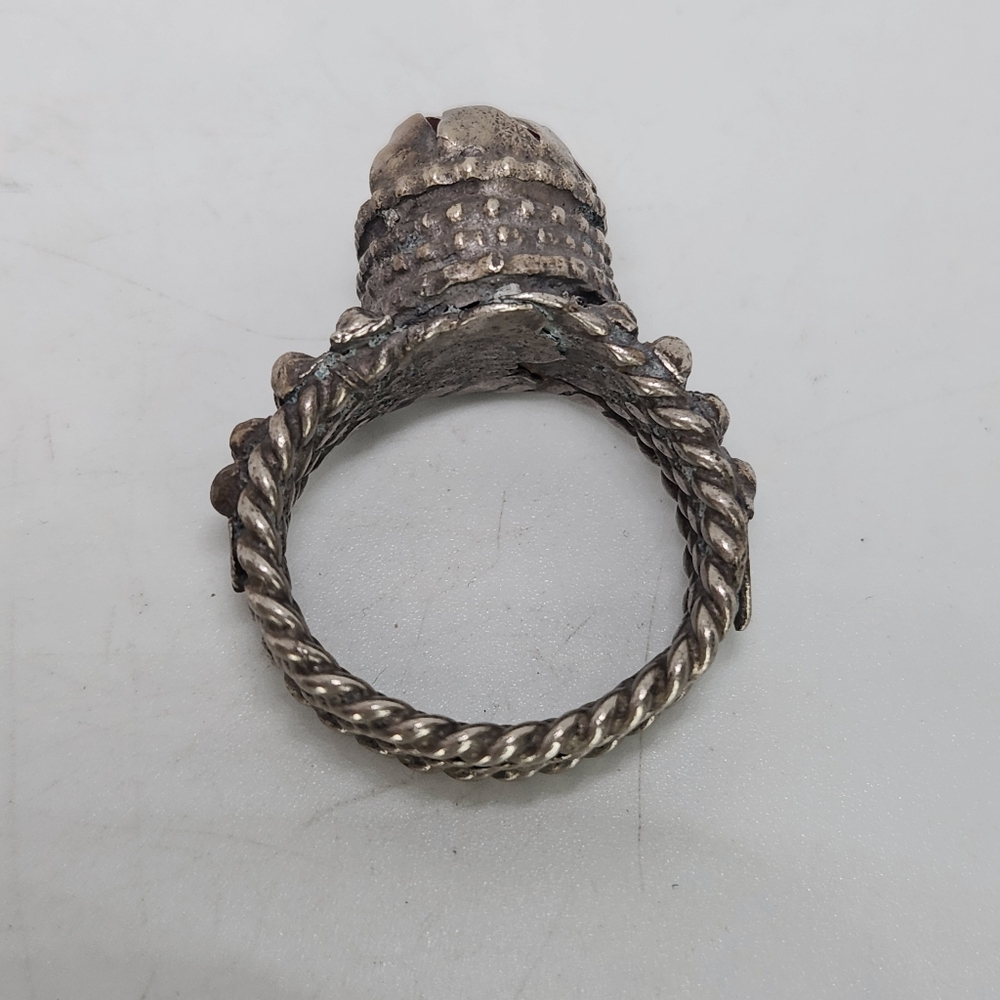 Antique Vintage Yemen 900 Silver Red Carnelian Tribal Ring Sz 11 Brutalist Chunk - Picture 7 of 12
